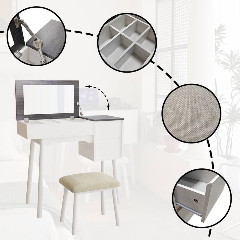 Rossetta Elegant Practical Vanity Table Set with Flip Top Mirror and Matching Comfortable Chair