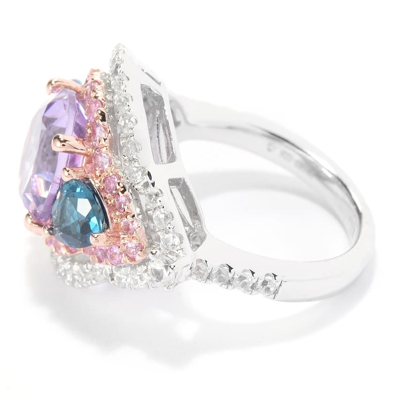 925 Sterling Silver London Blue Topaz,Pink Amethyst,Pink Sapphire,White Natural Zircon Ring
