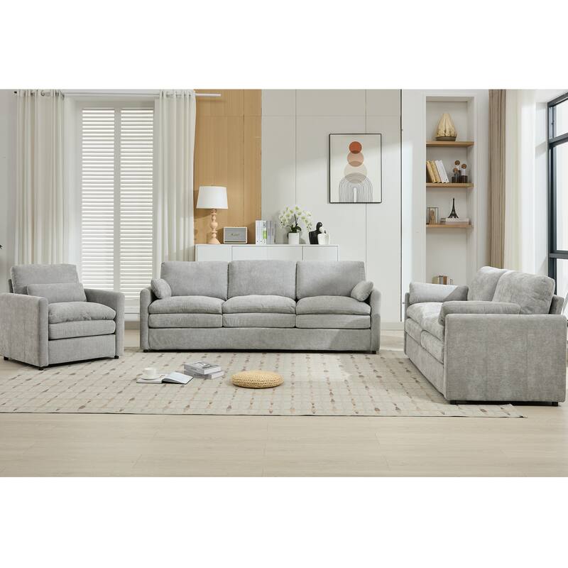 Roomfitters Cozy Cloud Upholstered Sofa Set with Armchair, Loveseat and 3-Seater, Chenille Fabric