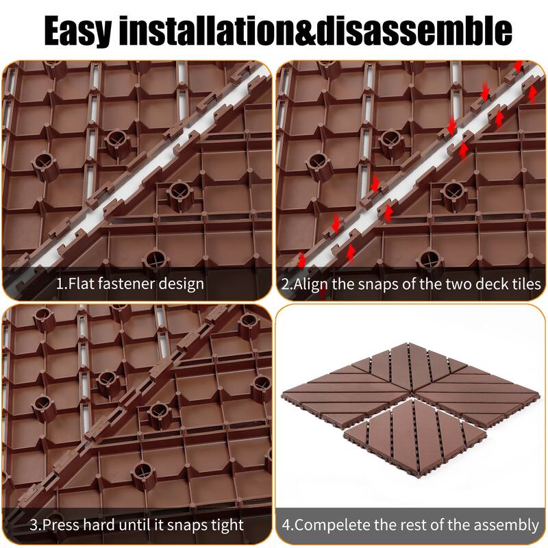 Plastic interlocking decking tiles, 44 packs of terrace decking tiles, 12 inches x 12 inches waterproof