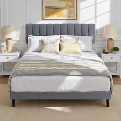 Twin Bed Frame, Upholstered Twin Size Platform Bed Frame with Headboard, Wood Slats Support, No Box Spring Needed, Noise Free