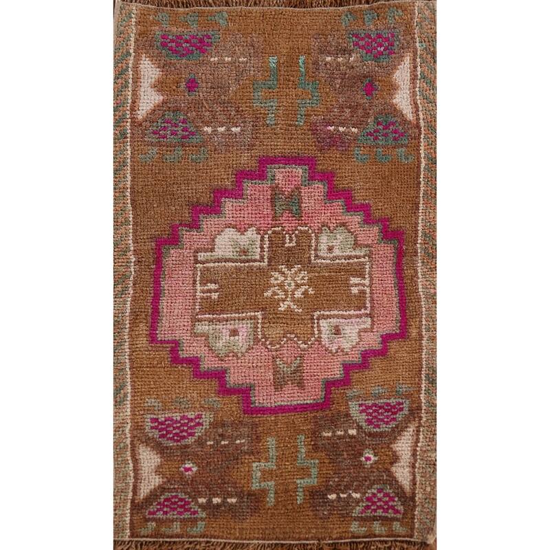 Hand Knotted Oriental 100% Wool Carpet Transitional Medallion Brown Anatolian Area Rug - 3' 0'' X 1' 8''