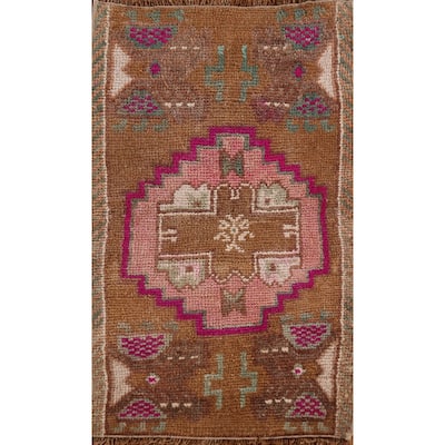 Hand Knotted Oriental 100% Wool Carpet Transitional Medallion Brown Anatolian Area Rug - 3' 0'' X 1' 8''