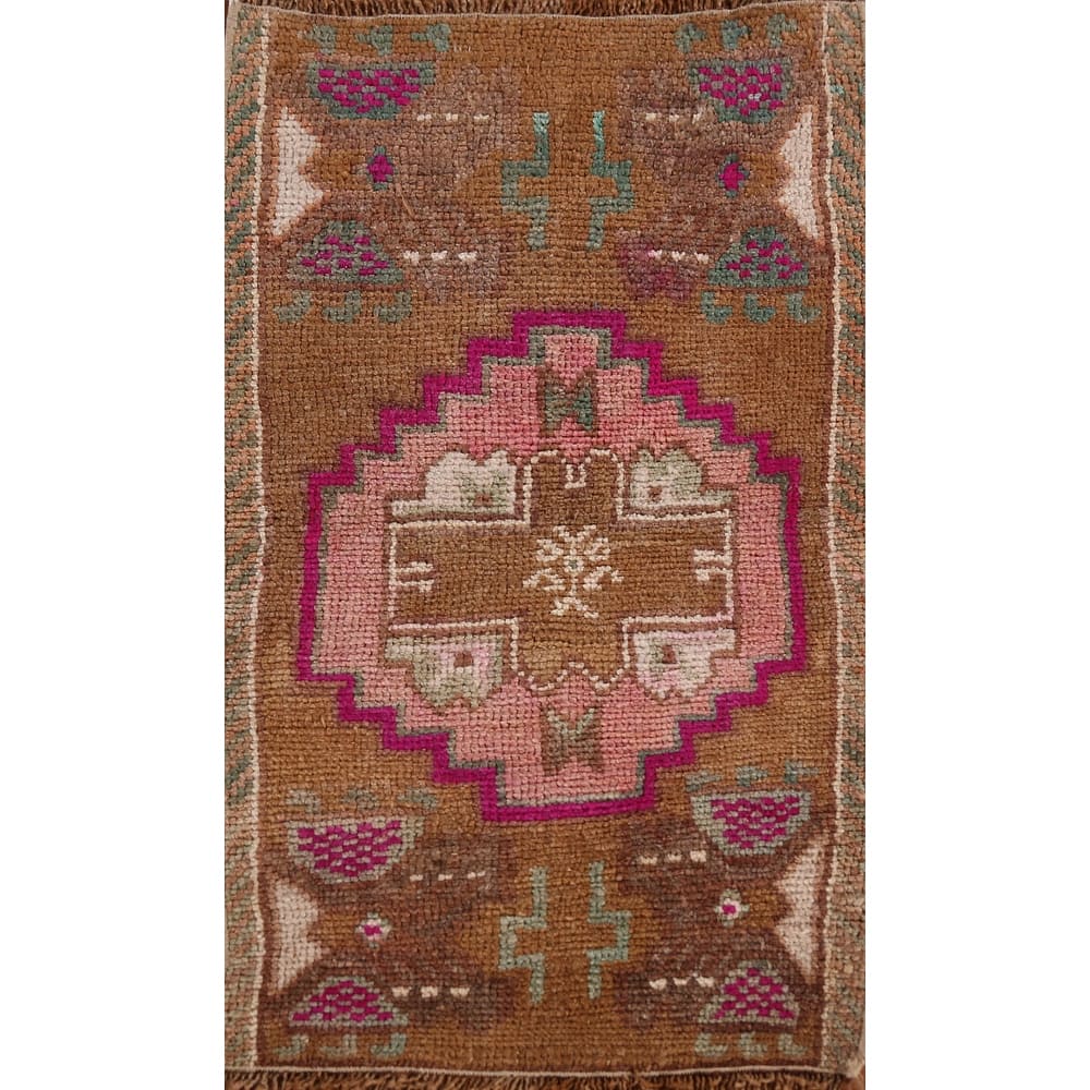 Hand Knotted Oriental 100% Wool Carpet Transitional Medallion Brown Anatolian Area Rug - 3' 0'' X 1' 8''