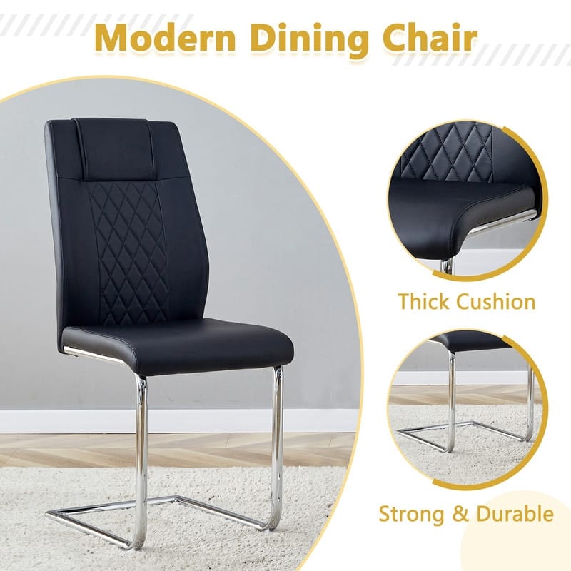 5-Piece Cream White MDF Dining Table Set, with 4 Chairs, Silver Metal Legs, Kitchen Dining Room Set