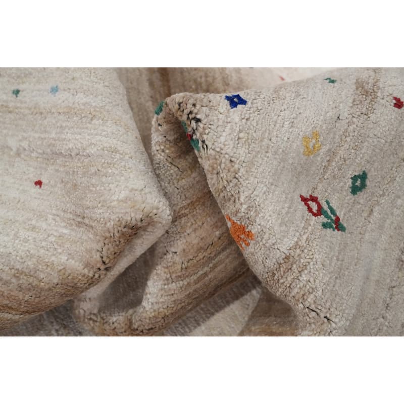 Hand Knotted Oriental Viscose Silk Carpet Tribal Animal Pictorial Beige & Ivories Gabbeh Area Rug - 11' 7'' X 9' 1''