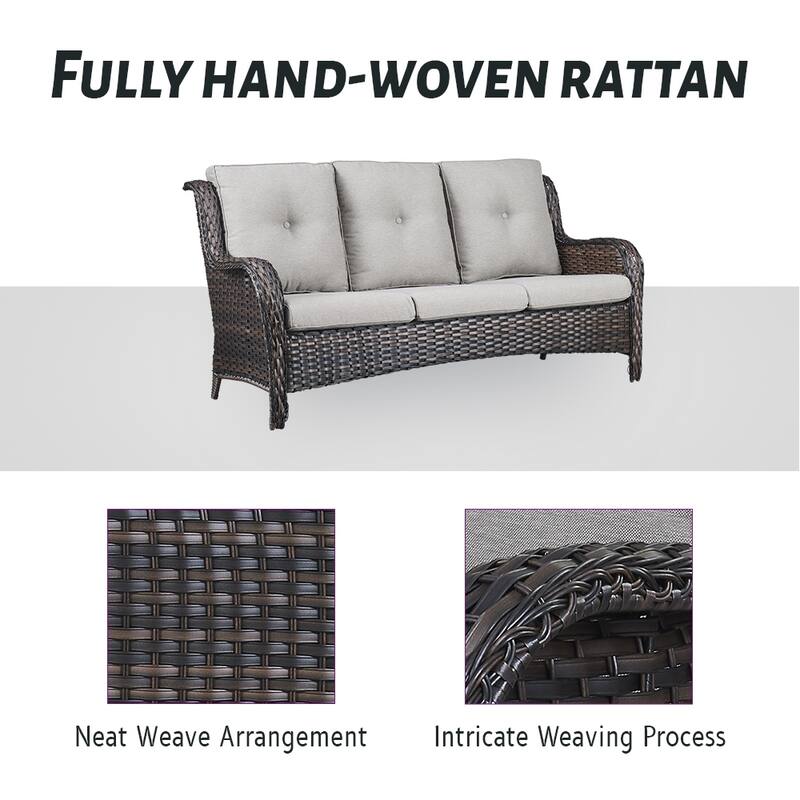 Gymojoy 5-Piece Outdoor Wicker Patio Furniture with 3 Seat Sofa, Rattan Coversation Set with Water Resistant Thick Cushions