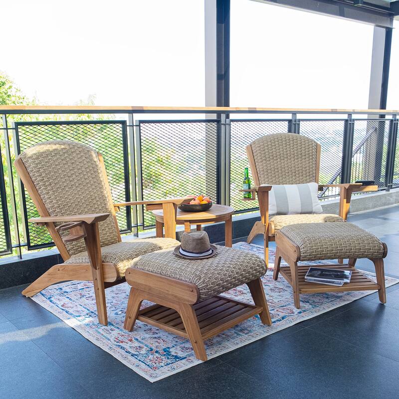 Cambridge Casual Camden Set of 5 Teak Outdoor Conversation Sets with Padded Woven Seats - Natural Teak/Beige Wicker