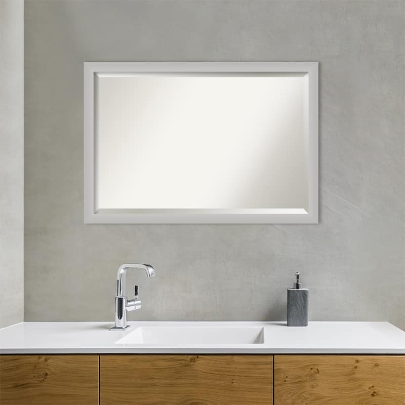 Beveled Wood Bathroom Wall Mirror - Low Luster Silver Frame - Low Luster Silver