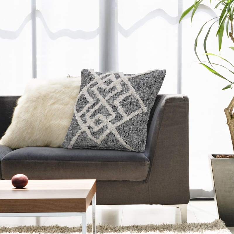 Sevita Tufted Geometric Diamond Modern Throw Pillow - Accent - 20" x 20" - Polyester - Black/Cream - Single