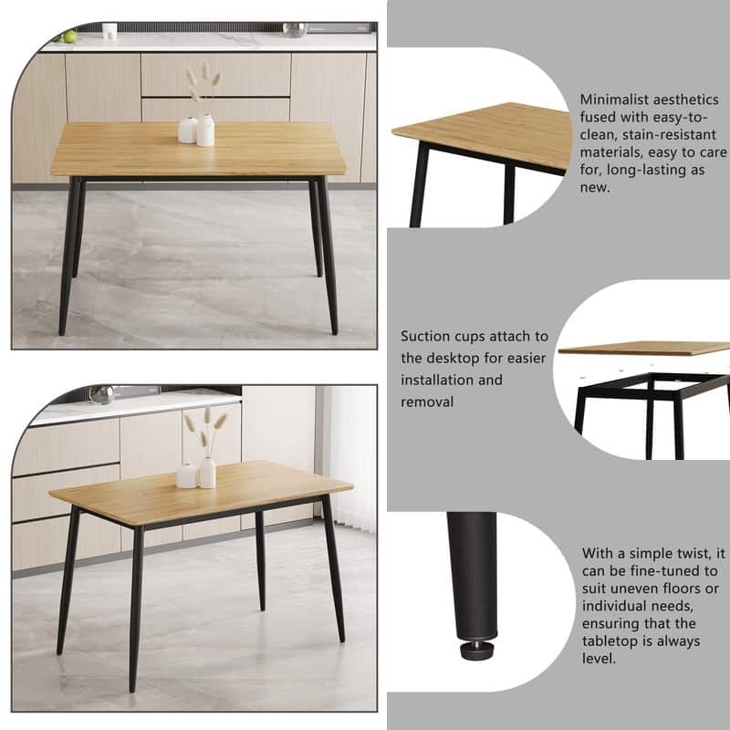 Modern Minimalist Dining Table with Black Metal Legs - Seats 6
