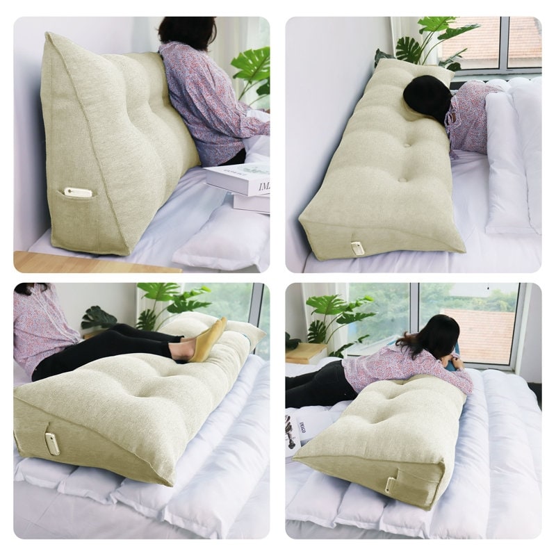 WOWMAX Headboard Wedge Reading Pillow Back Support Linen-image