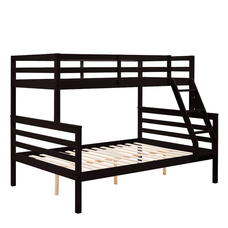 Twin Over Full Bunk Bed,Solid Wood Frame,High Guardrail,Safe for Kids