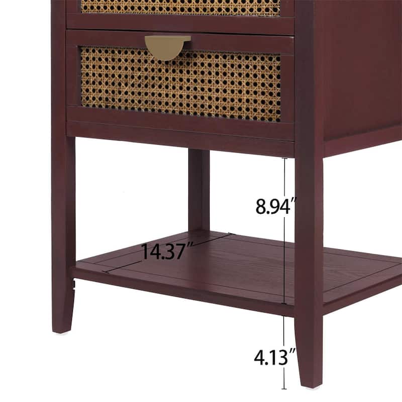 2 Drawer Side table,Naturel Rattan,End table,Suitable for bedroom