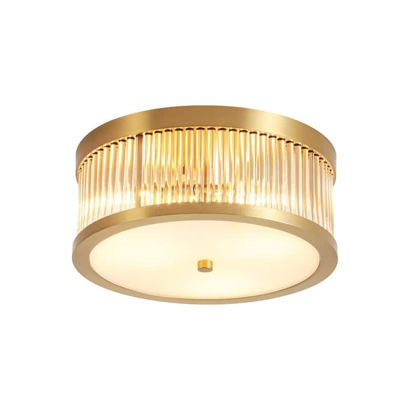 12.20 in. 3-Light Modern Industrial Round Drum Flush Mount Ceiling Light with Clear Glass Rods