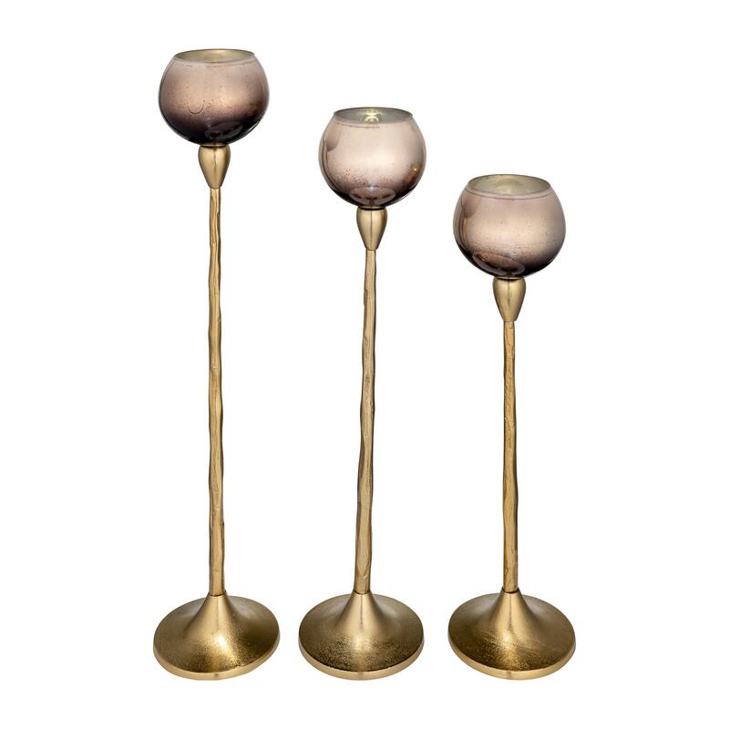 Glass Metal Stem Curved Globe Candle Holder