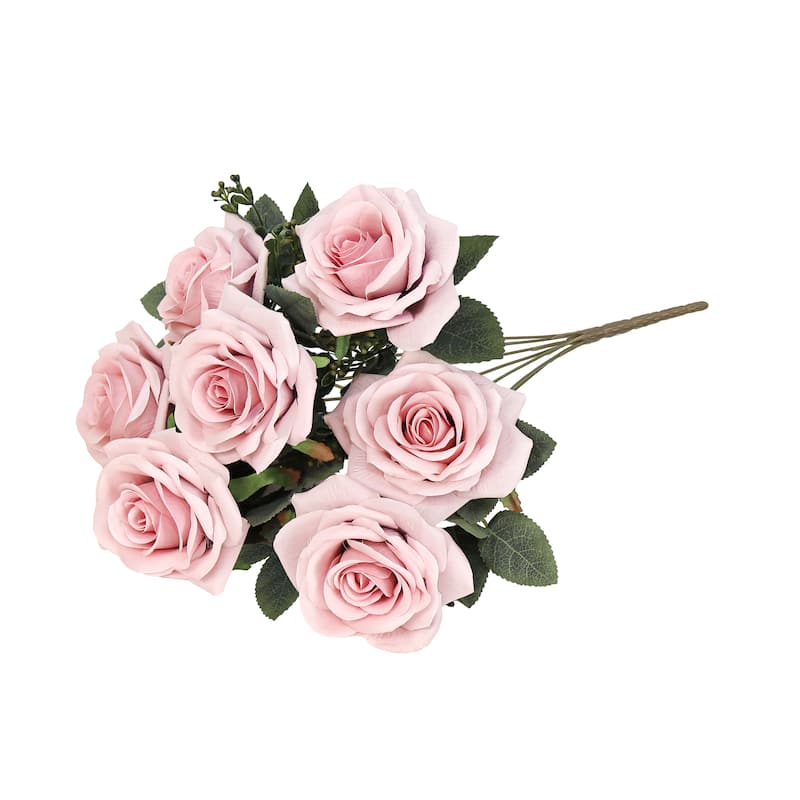 Set of 2 Pink Mauve Artificial Queen Tea Rose Flower Stem Bush Bouquet 17in - 17" L x 9" W x 9" DP