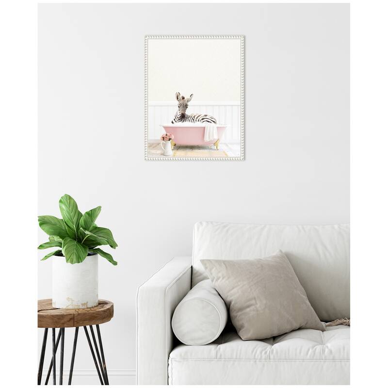 Kate and Laurel Sylvie Baby Zebra in Cottage Rose Bathtub Framed Canvas by Amy Peterson