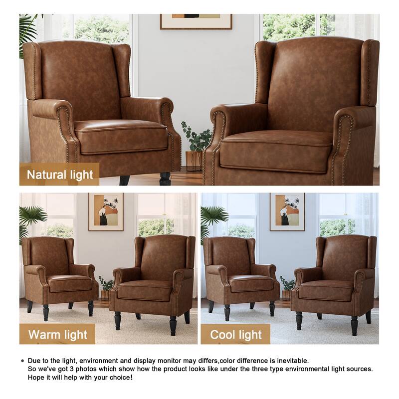 2 Set Modern Vegan Leather Wing Back Armchair