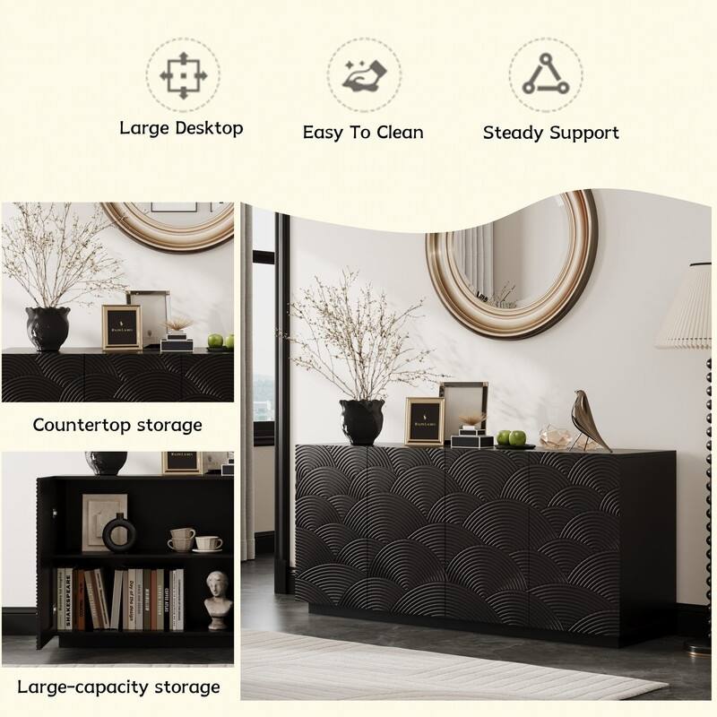 Modern 60" Sideboard Buffet Cabinet with 4 Doors for Stylish Home Organization and Elegant Storage