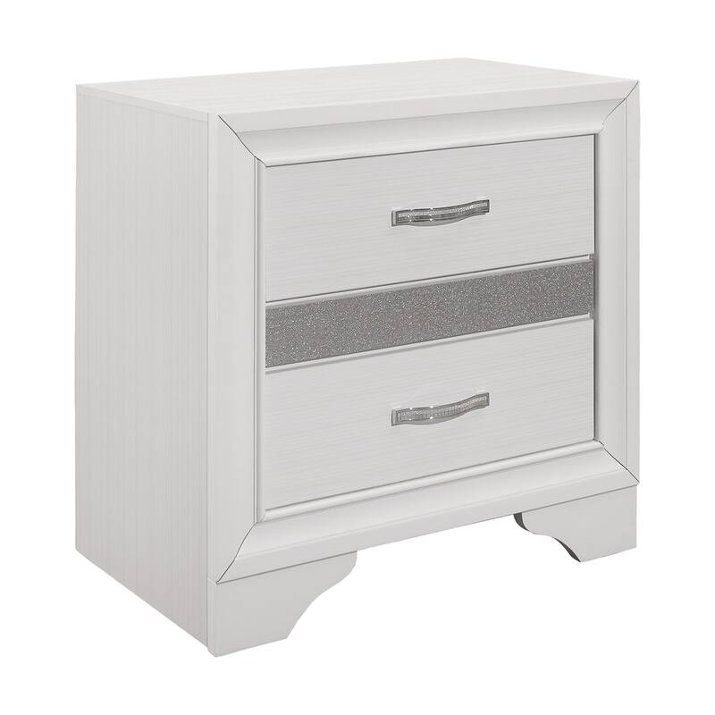 Lucy 4 Pc Queen Bedroom Set, Faux Leather Channel Tufted, Silver Accents, White