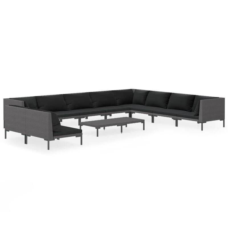 vidaXL Patio Lounge Set Outdoor Sectional Corner Sofa Poly Rattan Dark Grey - 27.6" x 27.6" x 24"