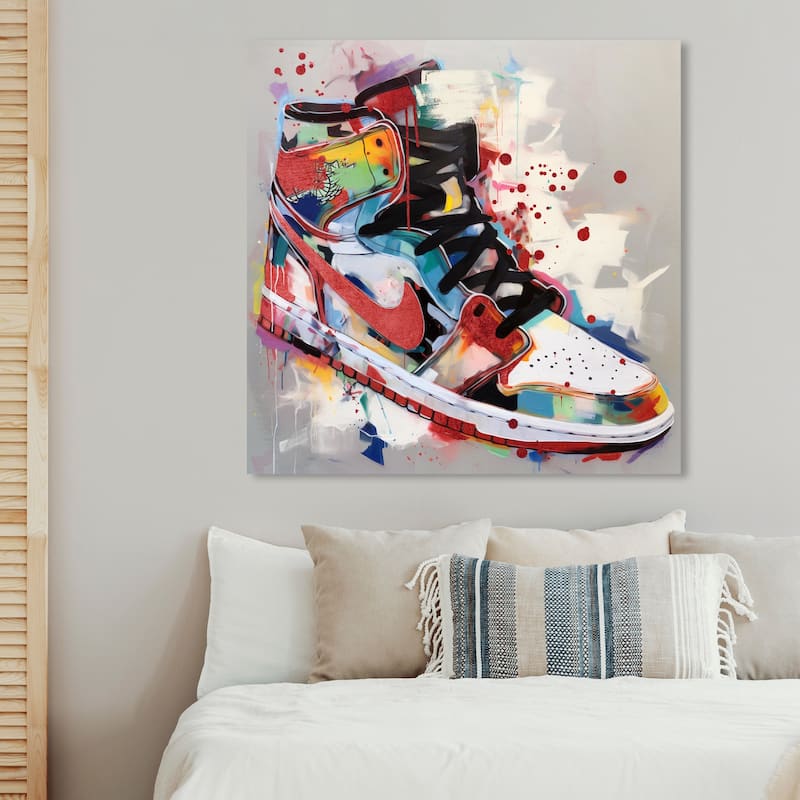 Wynwood Studio Fashion and Glam Artsy Sneaker Red and Modern & Contemporary Wall Art Canvas Print - 40 x 40