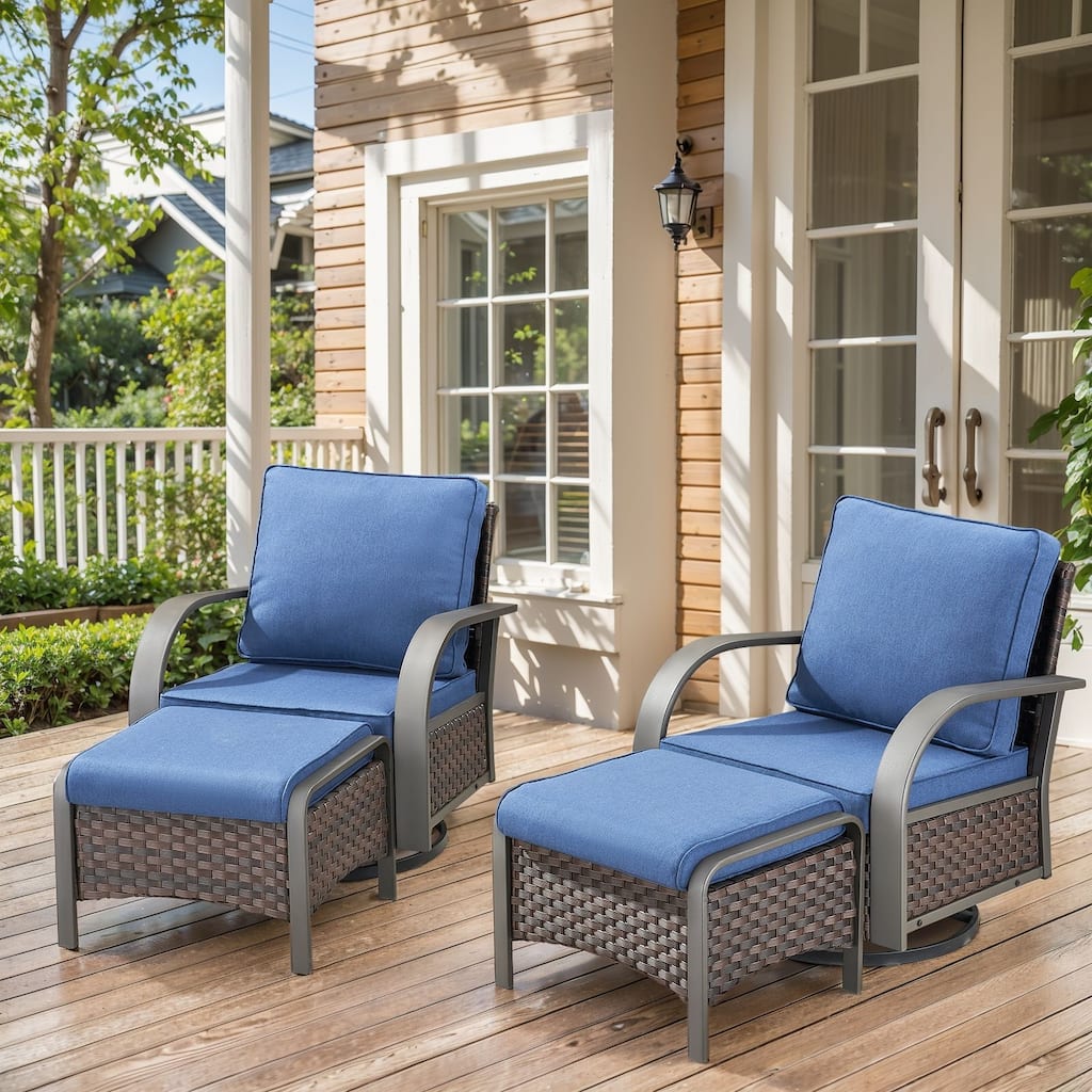 Outside Patio Swivel Chair Glider Chair with Ottomans
