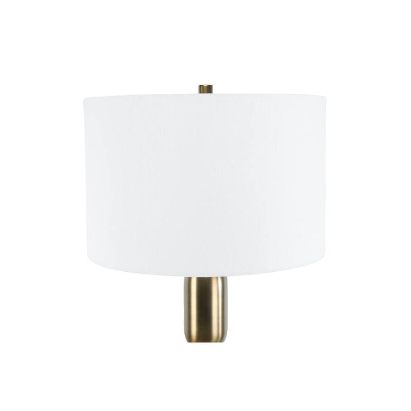 Modern Stacked Metal Table Lamp with Glass Accents and Linen Shade