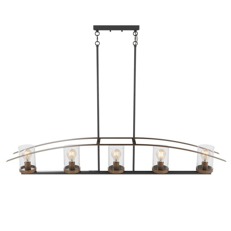 Farmhouse Black 5-Light Glass Kitchen Island Chandelier with Linear Design