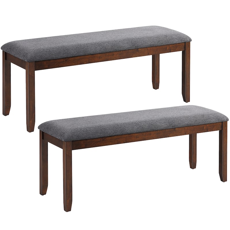 Costway Set of 2 Dining Bench Rubber Wood Upholstered Padded Bedroom - See details - Grey+Brown - See details