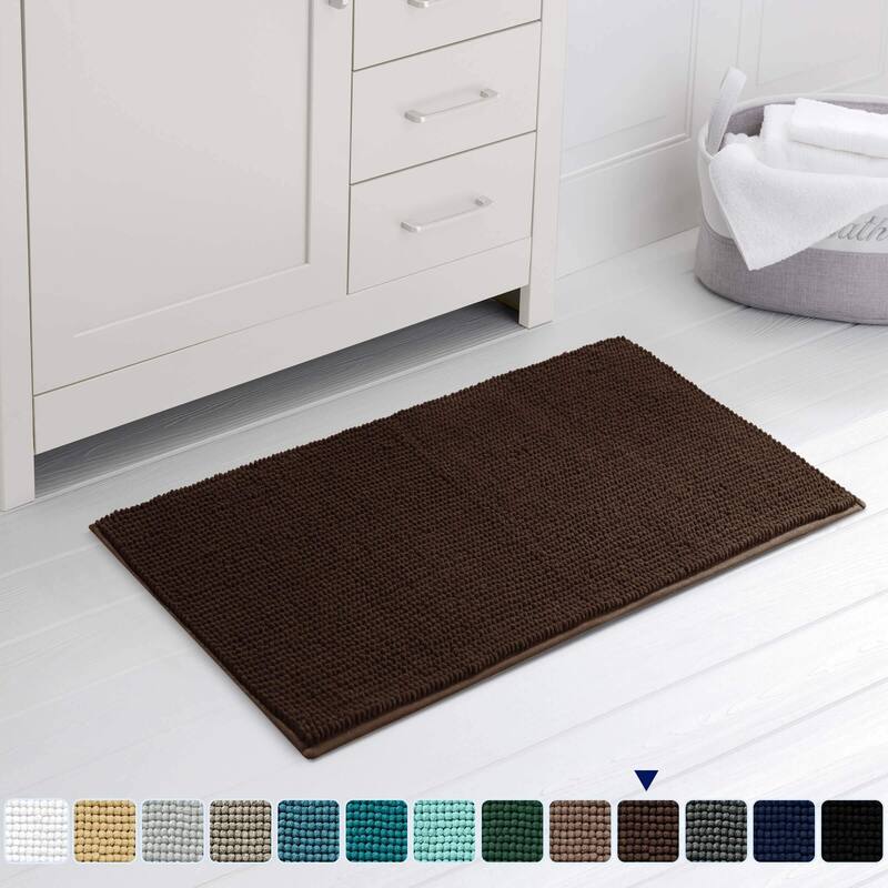Subrtex Chenille Soft Rugs Super Water Absorbing Shower Mats - 16x24 - Chocolate