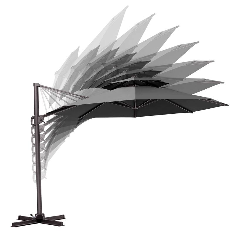 VredHom Dual Wind Vent Offset Cantilever Patio Umbrella with Base