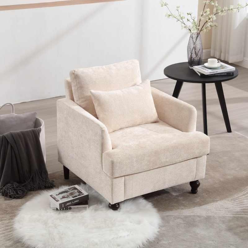 Mid Century Accent Chair with Wood Frame, Modern Upholstered Lounge Reading Chair Armchair, Comfy Single Sofa Chair Club Chair