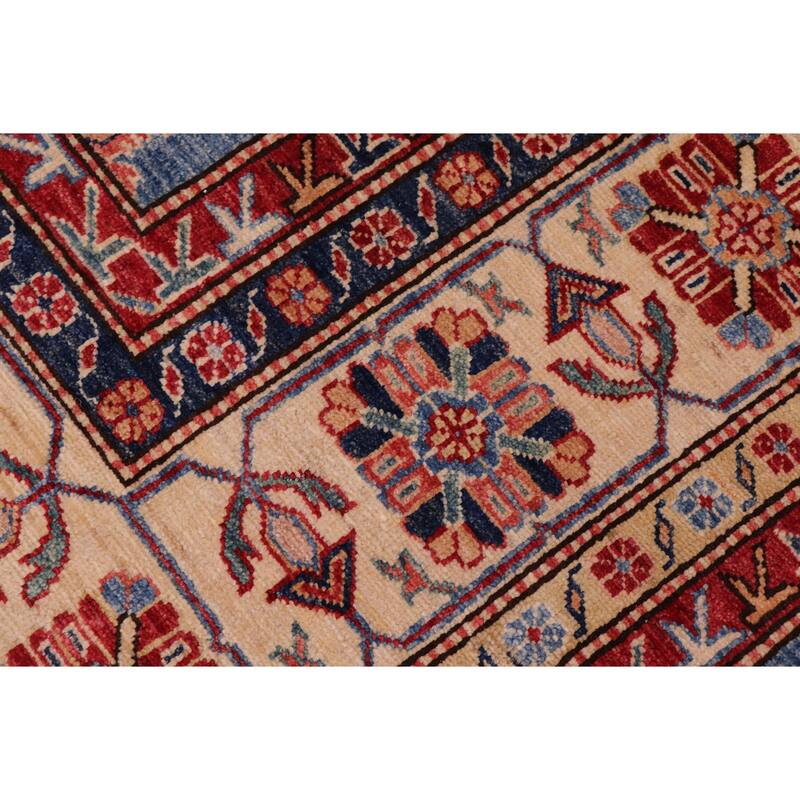 Caucasian Super Kazak Ayanna Light Blue/Tan Hand Knotted Wool Rug - 8'1'' x 10'0''