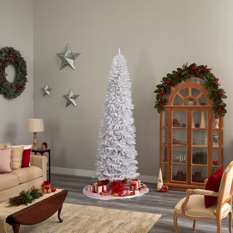 9ft. Slim White Artificial Christmas Tree with 600 Warm White LED Lights & 1860 Branches - Towering Holiday X-Mas Display