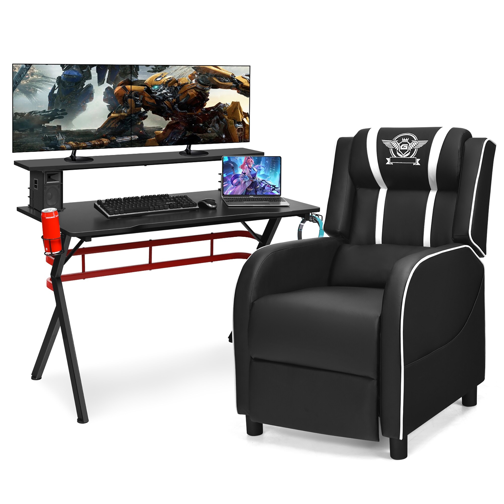 Costway Gaming Desk Chair Set 48 Computer Desk Massage
