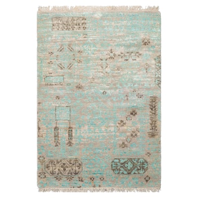 2'x3' Turquoise Tibetan Wool and Bamboo Silk Oriental Area Rug - 2' x 3'