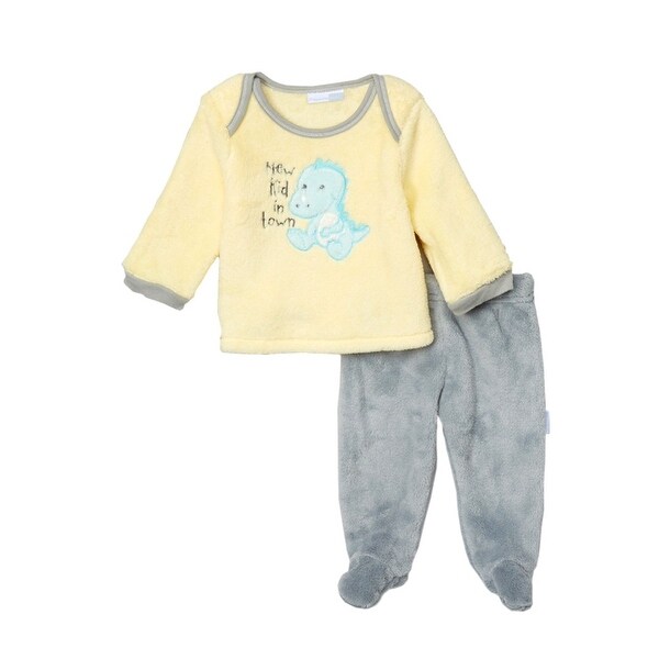 Vitamin Kids Baby boys Yellow Dinosaur Applique 2 Piece Footed Pant 3-6M