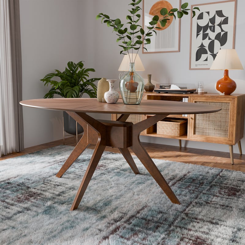 Furniture of America Shaw Mid-century Walnut 71-inch Oval Wood Dining Table - Walnut
