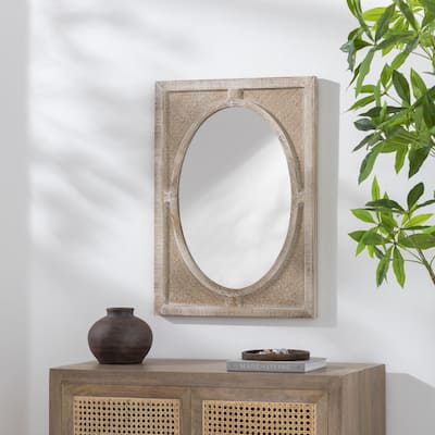 Bordean Coastal Distressed Rattan Rectangular Wall Mirror