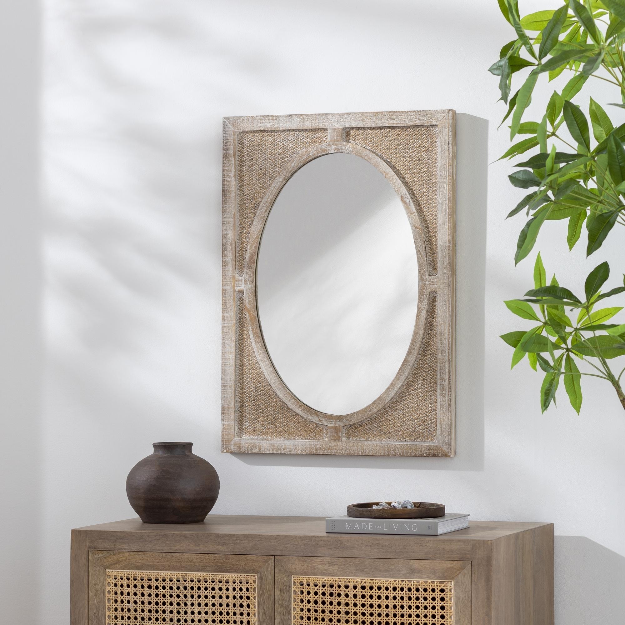 Bordean Coastal Distressed Rattan Rectangular Wall Mirror