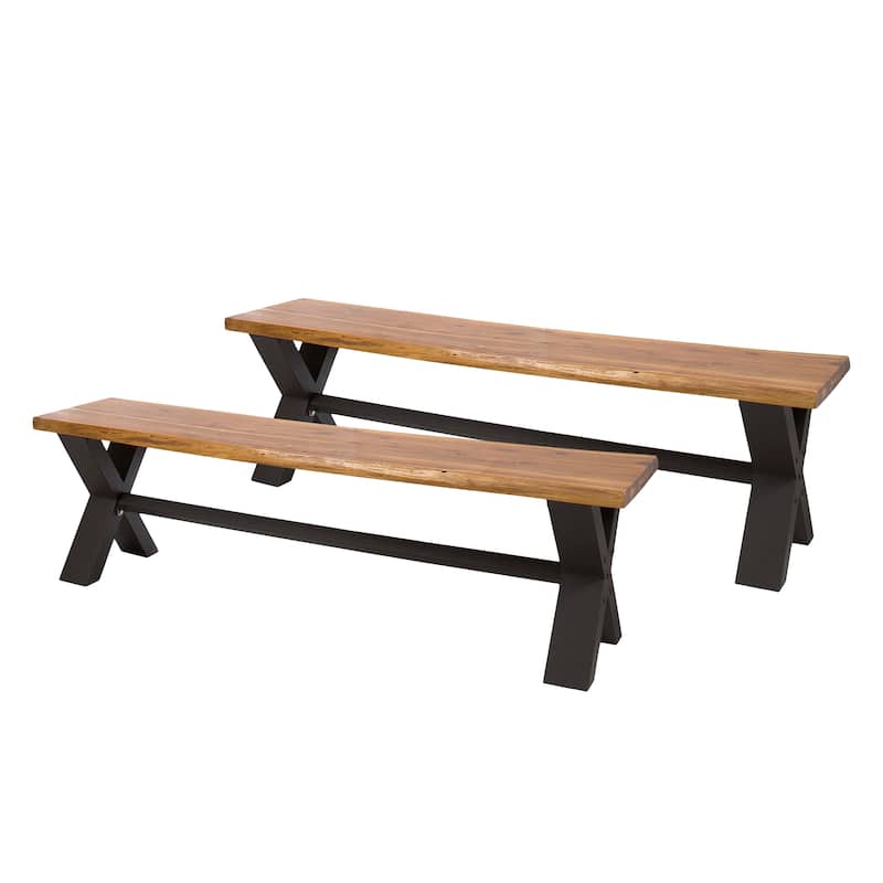 Roomfitters 3-Piece Outdoor Dining Set with Acacia Wood Table and Benches, Patio Furniture, Teak