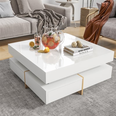 Harper&Bright Designs Multi-Storage Square Gloss Coffee Table