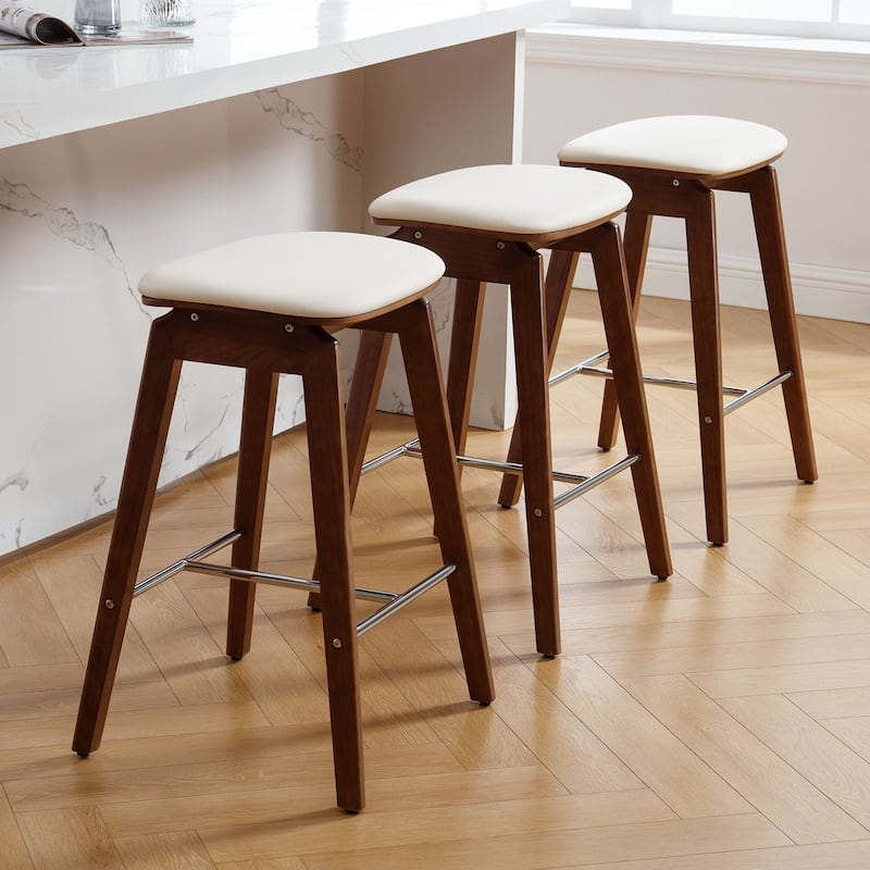 26-Inch Faux Leather Wood Counter Stools Set of 1/2/3 - 26"H x 18.1"L x 16.5"D