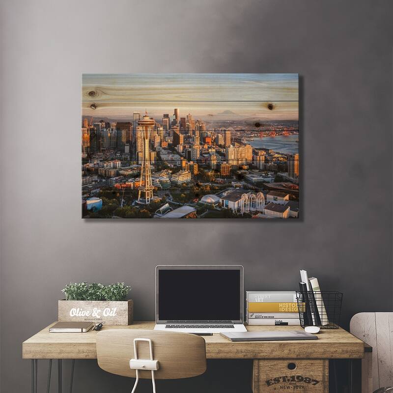 Space Needle And Skyline, Seattle Print On Wood by Matteo Colombo - Multi-Color