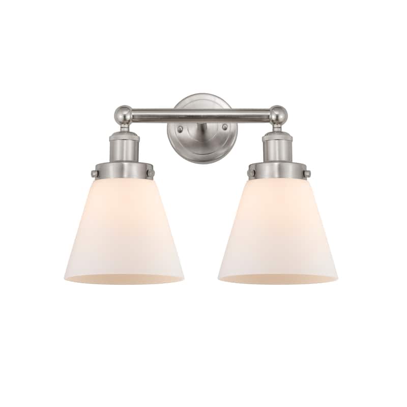 Innovations Lighting 616-2W-10-16 Cone Vanity Cone 2 Light 16" Wide - Brushed Satin Nickel / Matte White