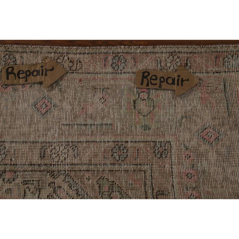 Pink Geometric Tabriz Persian Vintage Rug Hand-Knotted Wool Carpet - 6'8" x 9'2"