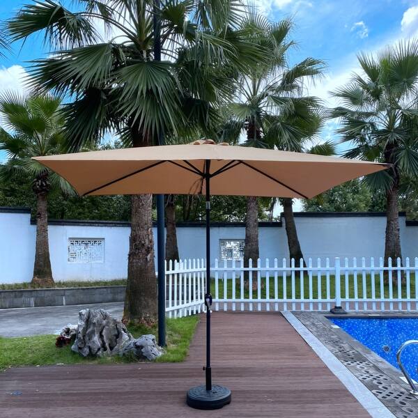 6 chair patio table with umbrella Outsunny 8-Piece Patio Dining Set with 9 Ft Umbrella, Mixed Brown