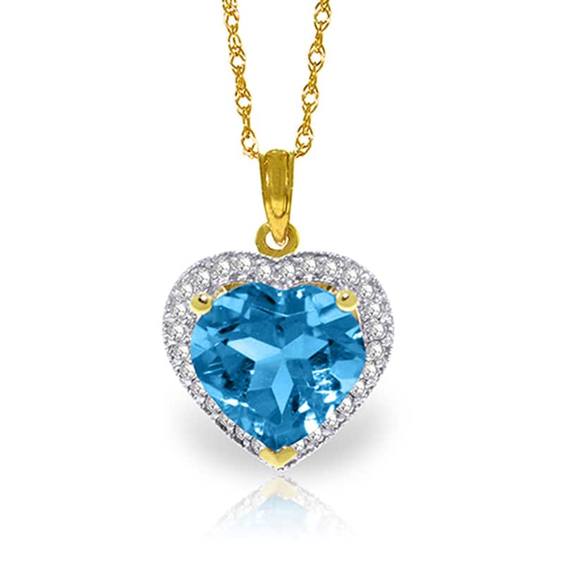 6.44 Carat 14K Solid Gold Elizabeth Blue Topaz Diamond Necklace - 22 Inch - Yellow